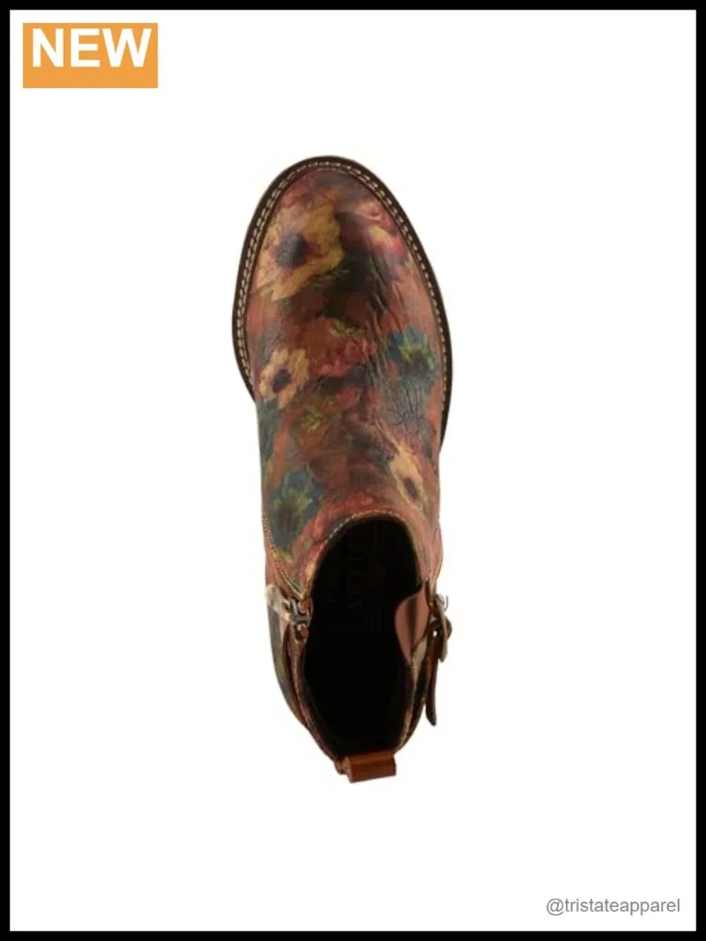 Hand-Painted Leather Women's Ankle Boots with Elastic Goring, Low Stacked Heel
